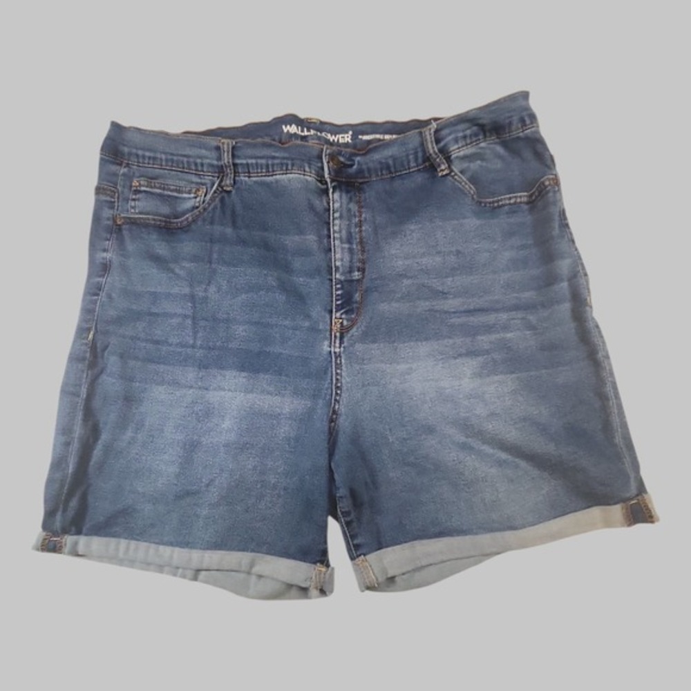 Wall Flower Womens Plus Size 24 High Rise Denim Shorts Blue Cuffed‎